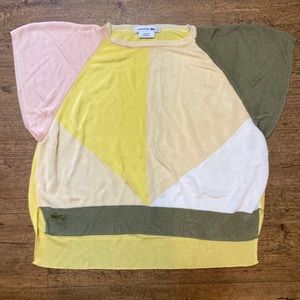 Lacoste Shimmery Colour Block 100% Viscose Short Sleeve Top